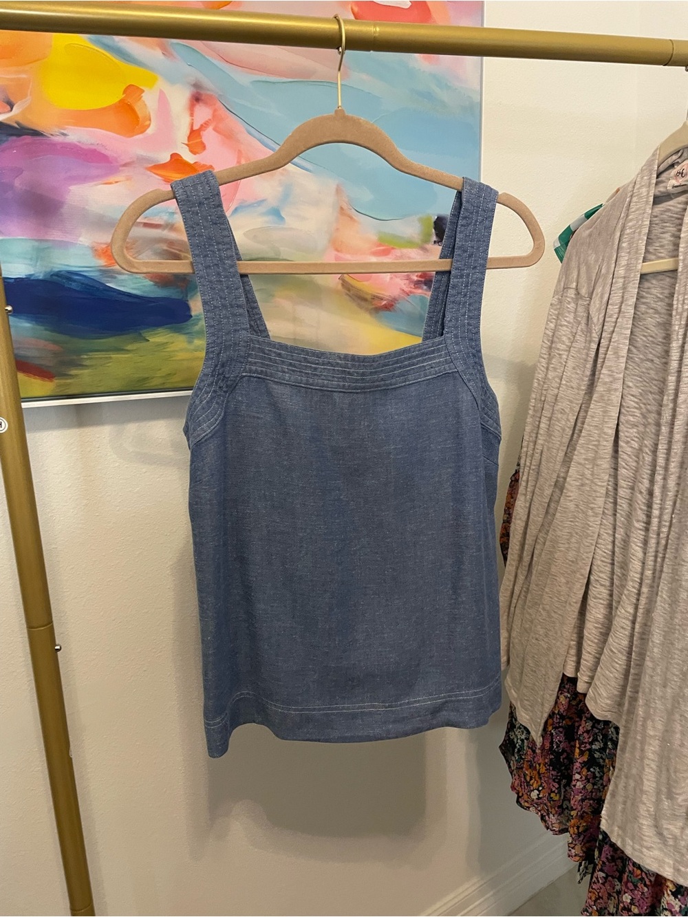 Talbots Denim-Style Square Neck Tank in Light Blue medium